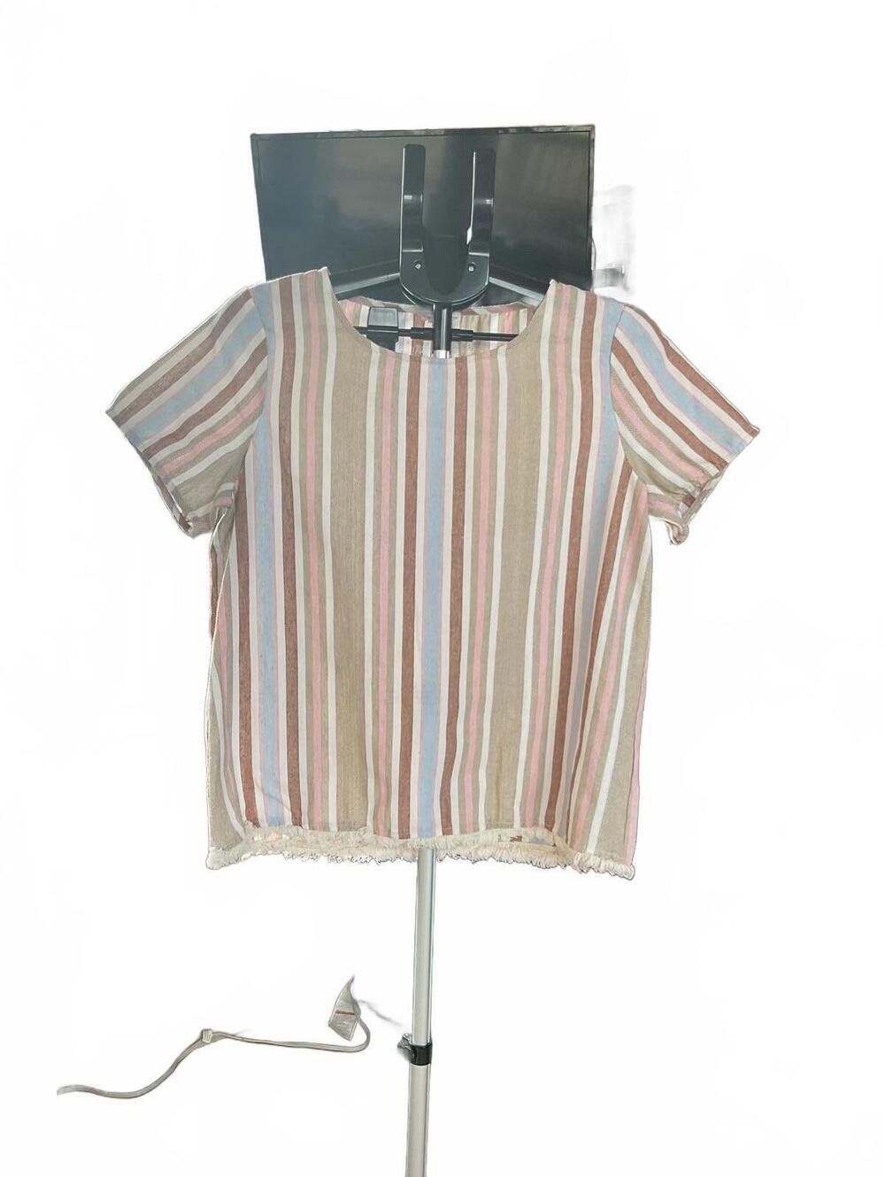 Mod Boutique Striped Short Sleeve Top with Fringe Hem Size M